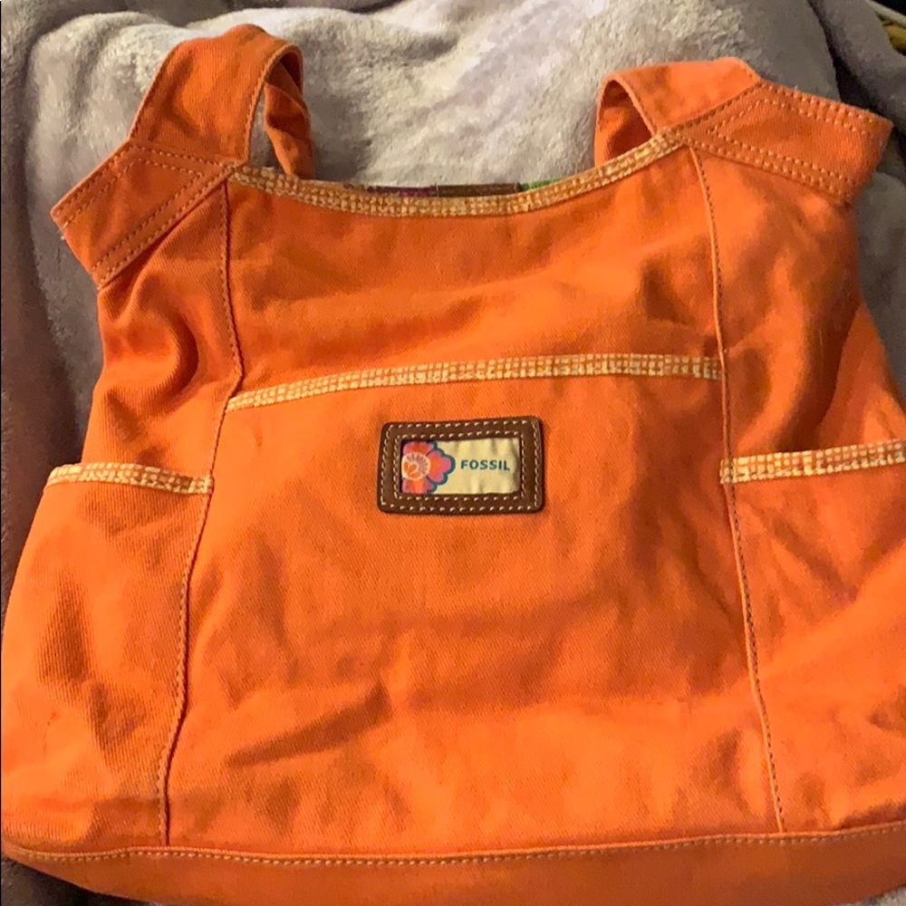 Orange fossil tote